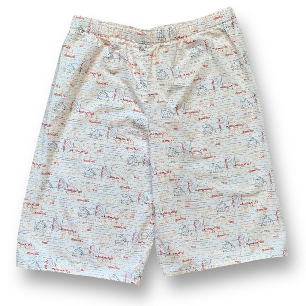 Handmade Shorts High Waisted Printed Math Formulas Geometry Calculus Cream Boxer